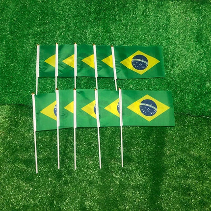 Brazil Flag Mini Hand Waving Flag for World Cup Celebrations | Lightweight Party Decoration Available in Sets of 10, 20, or 50