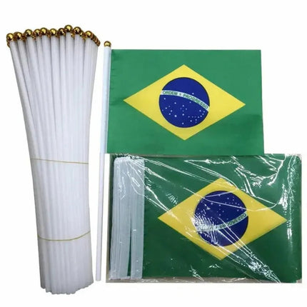 Brazil Flag Mini Hand Waving Flag for World Cup Celebrations | Lightweight Party Decoration Available in Sets of 10, 20, or 50