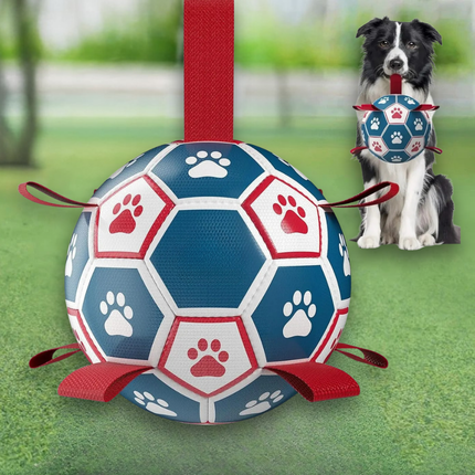 Interactive Dog Soccer Ball Toy with Dual Rope Handles | Durable Fetch Toy for Outdoor Play and Exercise