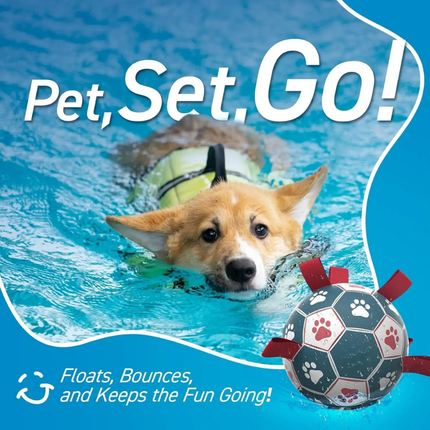 Interactive Dog Soccer Ball Toy with Dual Rope Handles | Durable Fetch Toy for Outdoor Play and Exercise
